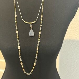 Vintage Premier Designs Gold double layer  Necklace w gray stone